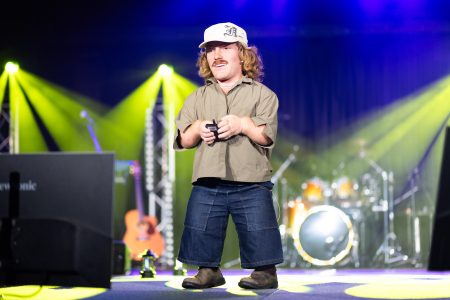 James 'Chappo' Chapman on stage.